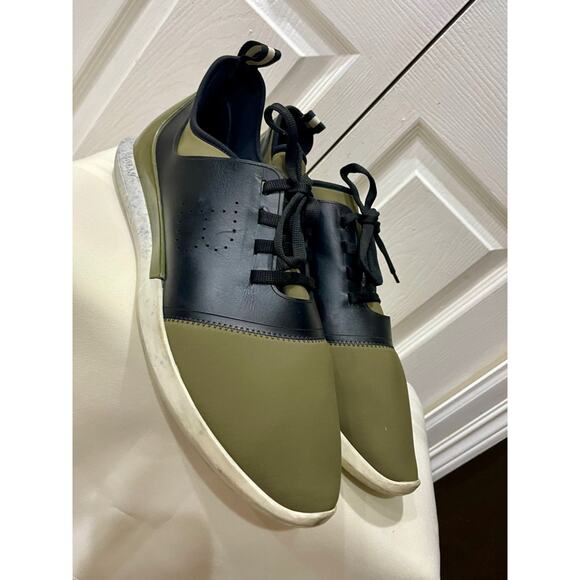 BALLY SNEAKERS MILITARY GREEN NEOPRENE BLACK LEATHER SZ 13 MADE IN ITALY - Picture 15 of 16